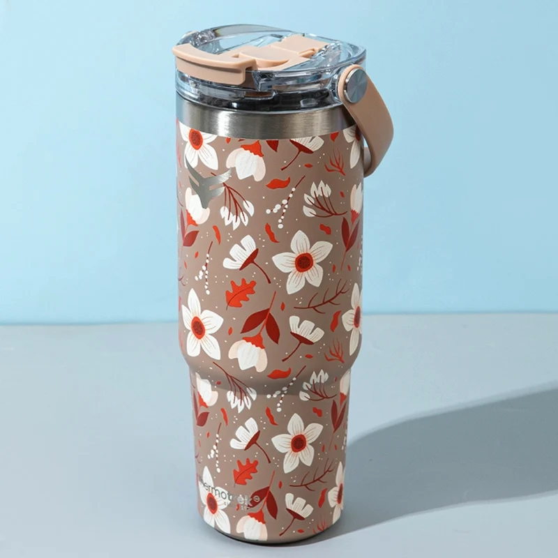 Sale Thermotrek ORCHID Stylish Floral Print Vacuum Insulated Tumbler – 900ml With Handle