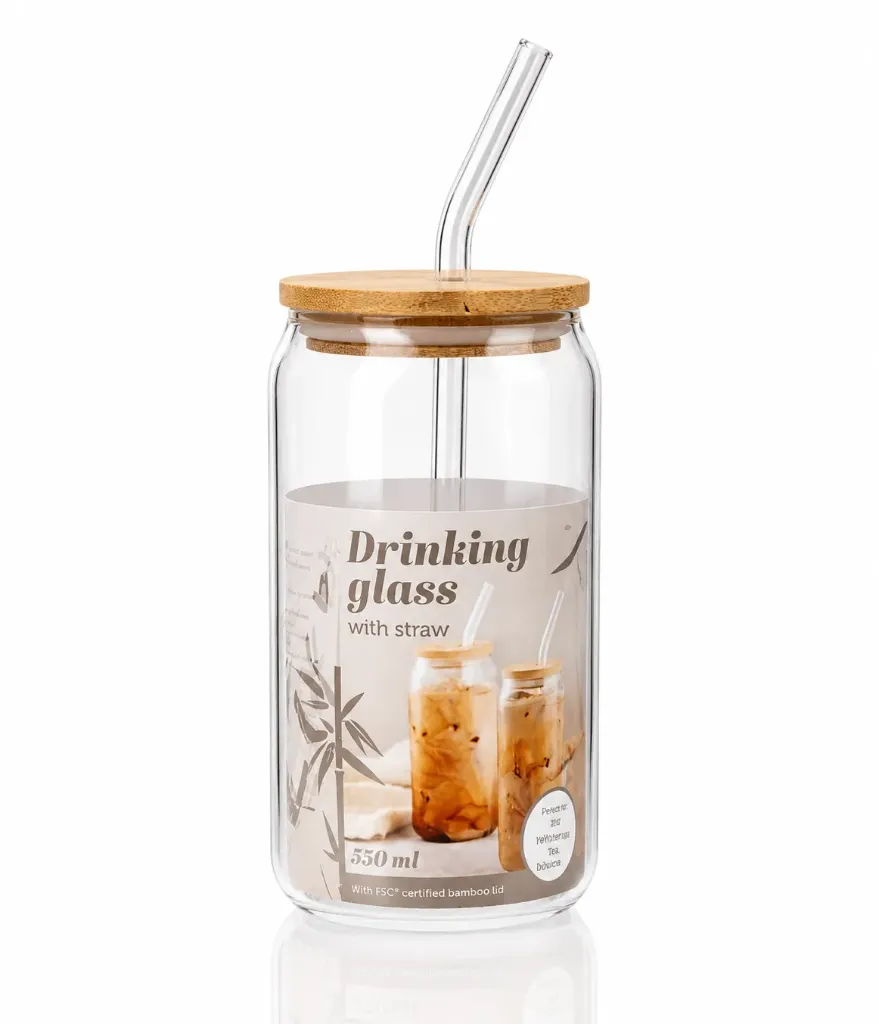 Coffee Glass With Straw - 550ml